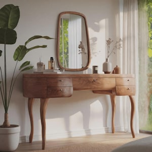 Vintage Style Dressing Table Bedroom Vanity With Drawers Handcrafted Wooden Makeup Desk Furniture