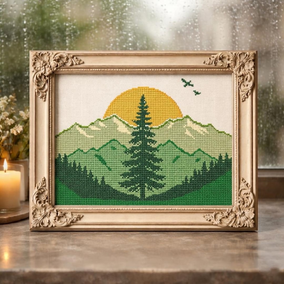Alpine Sunset Cross Stitch Pattern PDF Counted Mountain Landscape ...