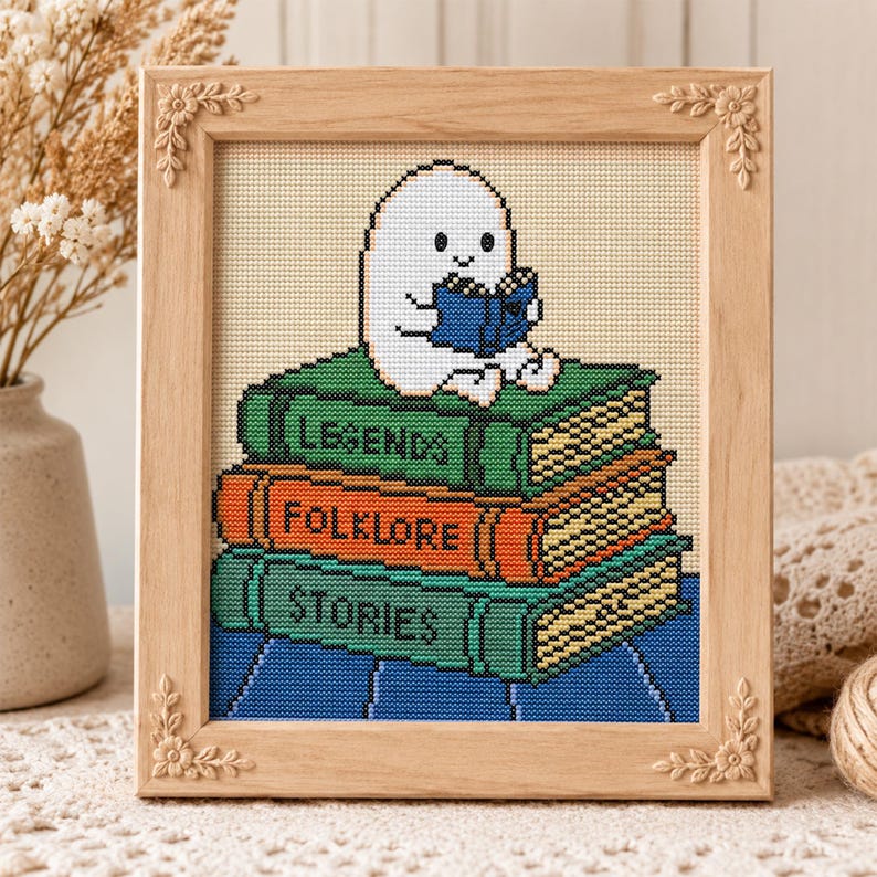 Cozy Ghost Cross Stitch PDF Pattern Counted Halloween Bookish Kawaii - Etsy