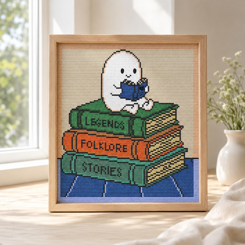 Cozy Ghost Cross Stitch PDF Pattern Counted Halloween Bookish Kawaii - Etsy