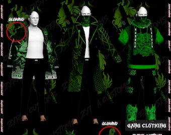 Conjunto de dragón Yakuza / Ropa de pandilla personalizada / Masculino / Verde / Servidores RP