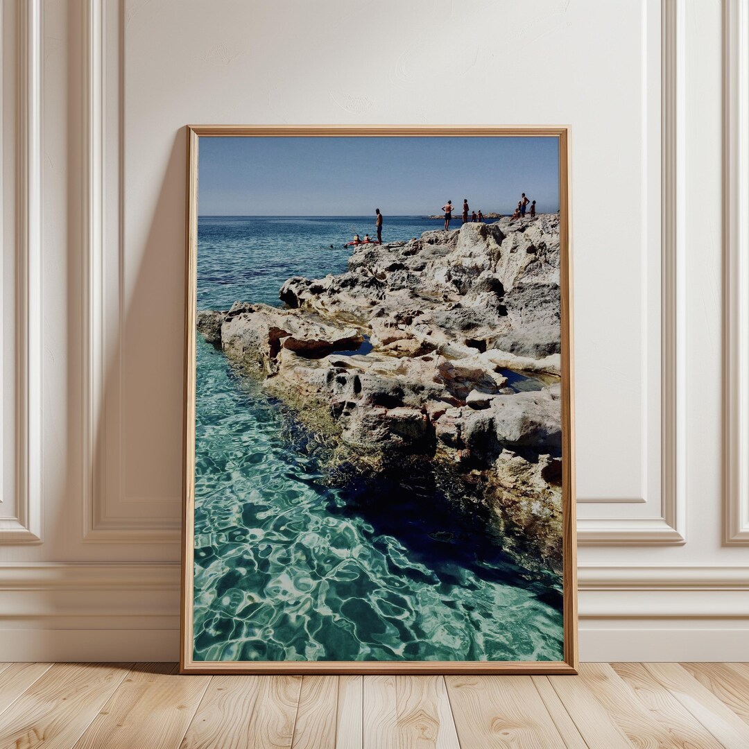 Turquoise Ocean Cliff Print, Coastal Wall Art, Mediterranean Beach ...