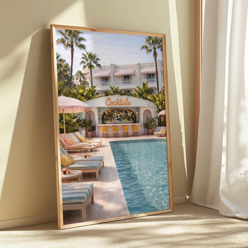 Pool Parlor Print Palm Springs Pool Print, Luxury Resort Wall Art, Retro Mid Century ...