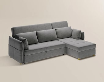 L-Shape Convertible Sleeper Sofa Bed with Storage Chaise Modern Gray Sectional Seating