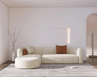 Modern Curved Sectional Sofa Cream Velvet Organic Shape Couch Mother's Day Home Gift