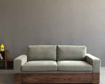Modern Wood Daybed with Pull Out Trundle, Minimalist Fabric Sofa Bed for Small Spaces