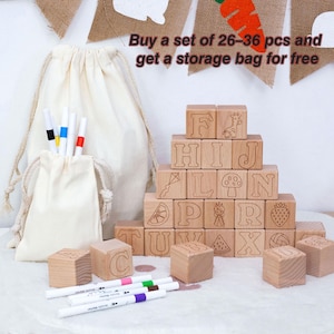 Baby Shower Activity,Color Your Own ABC Blocks, Laser Engraved ,Engraved Wooden Alphabet Blocks for Decorating Games and Activities image 2