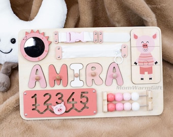 パーソナライズされた木製名前パズル：ビジーボード、子供へのギフト