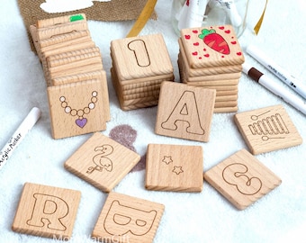 ABC Blocks Baby Shower for Paint Wooden Baby Block,Animal Alphabet Wooden Blocks Set, Decorate a Block Activity