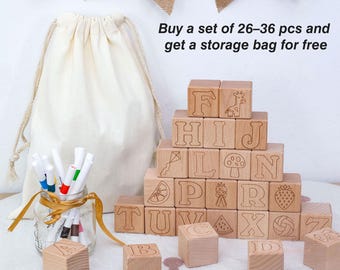 Color Your Own ABC Blocks-Engraved Wooden Alphabet Blocks for Decorating Games and Activities