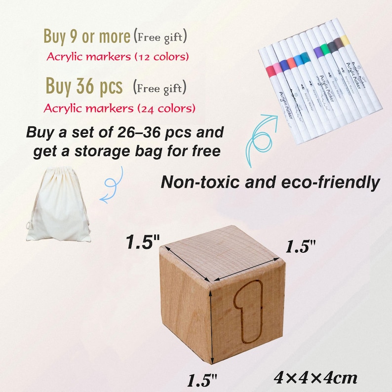 Baby Shower Activity,Color Your Own ABC Blocks, Laser Engraved ,Engraved Wooden Alphabet Blocks for Decorating Games and Activities image 4