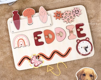 Personalized Wooden Name Puzzle: Busy Board,Baby gifts, Free engraving