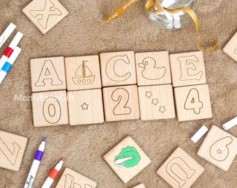Color Your Own ABC Blocks: Baby Shower Activity, Laser Engraved ,Baby Shower Game,Animal Blocks