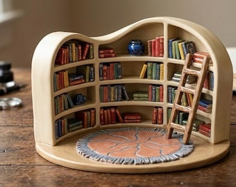 Miniatur Bücherregal Bibliothek 3D STL Modell - Gemütliches Diorama Dekor (Digitaler Download)