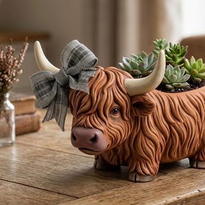Planterpot Highland Cow – Rustieke vetplanthouder voor in de boerderij