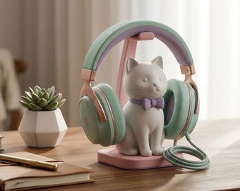 3D Printable Cat Headphone Holder STL | Adorable Cat Ear Headset Stand Model