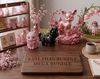 Pastel 3D Print Modelle Bundle - Reh, Katze, Pony, Feengarten Dekor (STL Dateien)