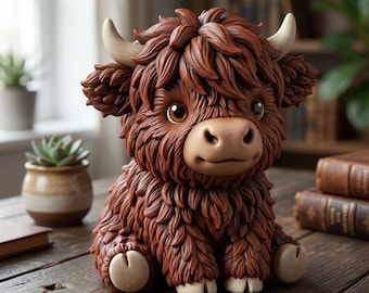 Baby Highland Kuh 3D druckbares STL Modell - Flauschige Kalbsfarm Dekoration