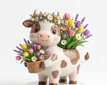 Flowery Cow 3D STL Model – Floral Farm Animal for 3D Printing (Personal Use)