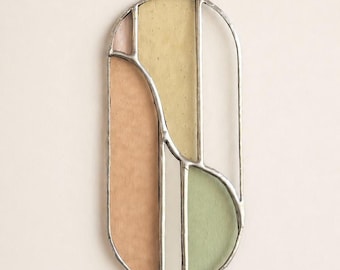 Stained Glass Designobjekt – minimalistischer, abstrakter Sonnenfänger aus Glas, Wandschmuck, Wanddekor, Wandbild, Original Kunst