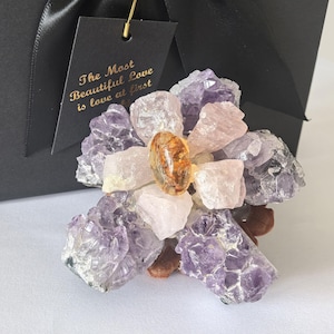 Flor de cristal con piedra natal personalizada, difusor de amatista de 12 meses, regalo personalizado hecho a mano para ella de 7,6 cm (3 pulgadas)