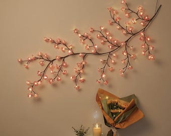 Luces de ramas de cerezo en flor / Guirnalda de sauce LED rosa / Decoración celestial para la habitación