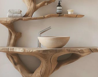 Artisan Solid Wood Bathroom Vanity Tree Root Floating Washstand