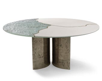 Luxury Marble Glass Dining Table Kintsugi Style Brass Resin Joint Round Furniture Unique Mothers Day Gift Idea