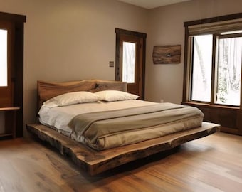 Solid Wood Platform Bed Frame Rustic Headboard King Queen Twin Size Custom Room Furniture Unique Mothers Day Gift