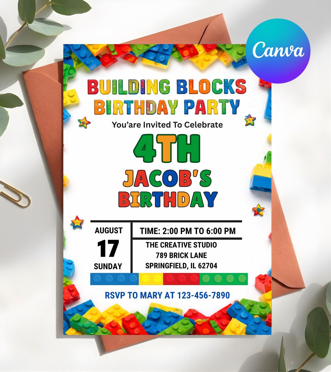 Editable Building Blocks Birthday Invitation, Construction Theme Party ...