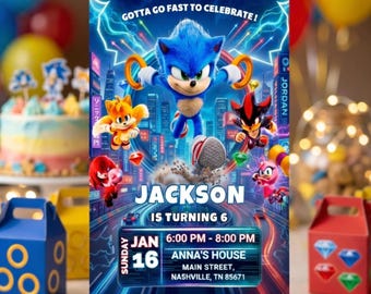 Editable Sonic birthday invitation, Sonic The Hedgehog Party Invite, Editable Canva Template, Kids Boys Birthday Invite, Digital Download