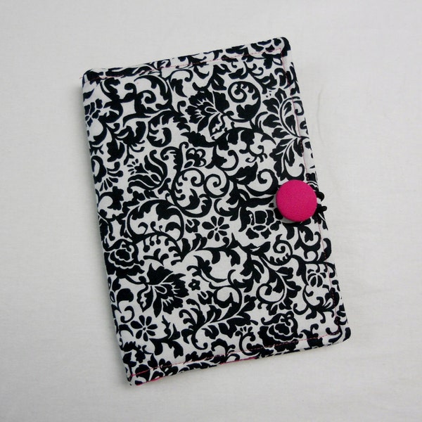 Hardcover Kindle Fire ONLY Cover Case - Black & White Damask with Hot Pink Accent