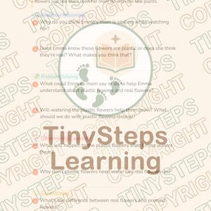 Peut inclure: Feuille de travail &eacute;ducative de TinySteps Learning. La page pr&eacute;sente du texte et des illustrations sur les fleurs en plastique et les vraies fleurs. Le texte comprend des questions sur le sujet. Le fond est de couleur beige clair.