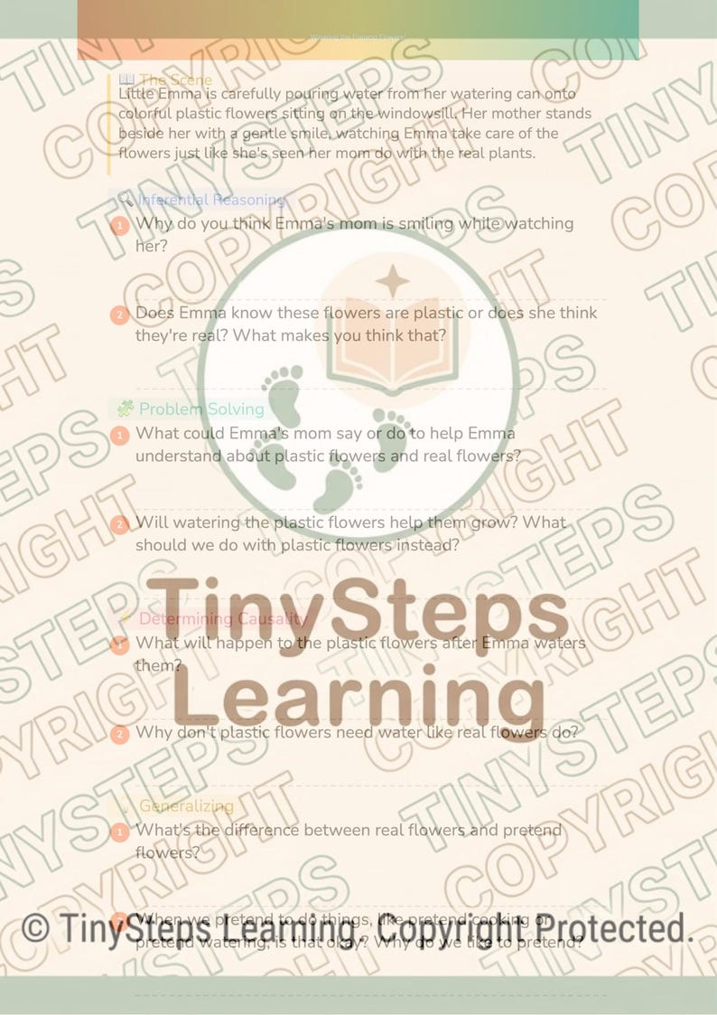 Peut inclure: Feuille de travail &eacute;ducative de TinySteps Learning. La page pr&eacute;sente du texte et des illustrations sur les fleurs en plastique et les vraies fleurs. Le texte comprend des questions sur le sujet. Le fond est de couleur beige clair.