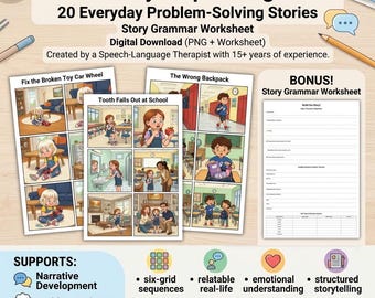 6-Grid Story Sequencing Cards | 20 Everyday Problem Stories (Digital Download)