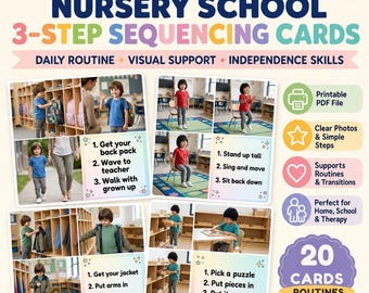Nursery School 3-Step Sequencing Cards Printable | Preschool Visual Routine |Classroom Activities | Special Education Support