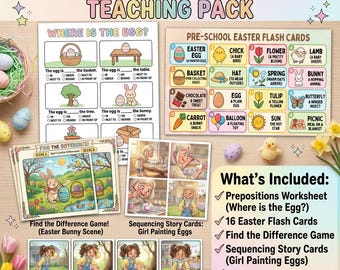 Easter Preschool Teaching Pack | Prepositions, Flashcards, Sequencing (Digital Download)
