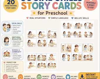 Social Skills Story Cards for Preschool | Social Emotional Learning Printable | SEL Visual Stories | Classroom & Therapy Resource