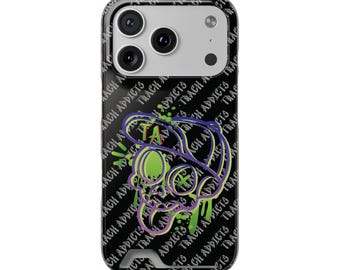 Track Addicts Neon Skull Graffiti Phone Case with Card Holder | Protective Slim Wallet Case
