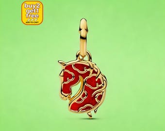 Red Fire Horse Murano Glass Dangle Charm, Silver Necklace Pendant, Bracelet Charm