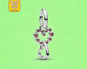 Silver Connected Hearts Charm with Red Stones for Bracelet or Necklace