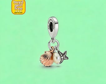 White Pearl, Starfish, Seashell Dangle Charm for Bracelet Necklace Silver