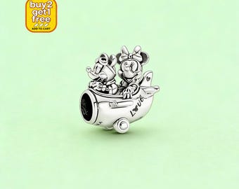 Dije de collar de cuentas de avión de Mickey y Minnie de Disney, dijes de bricolaje para pulsera, dije de plata, dije de Pandora