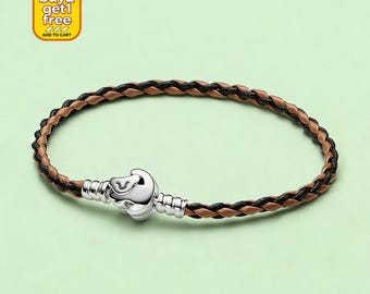 Bracciale Pandora Moments in pelle intrecciata con chiusura Il Re Leone, argento Sterling 925