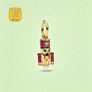 Moveable Nutcracker Charm, Gold Tone, Red Enamel, Bracelet Pendant
