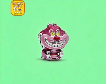 Zawieszka z kotem z Cheshire z Alicji w Krainie Czarów, srebrny wisiorek, ręcznie robiona biżuteria