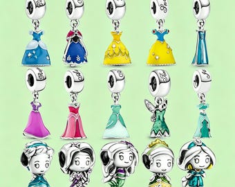 Charm de vestido de princesa Blancanieves para pulsera y collar, colgante de plata, hecho a mano para Navidad.