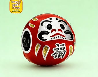 Czerwony wisiorek Daruma, srebrny wisiorek do bransoletki, tworzenie biżuterii DIY