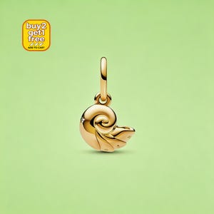 Disney gold nautilus shell charm for Bracelet or Necklace Silver, Necklace Pendant, Christmas Handmade, Gift for Her, Pandora Charm