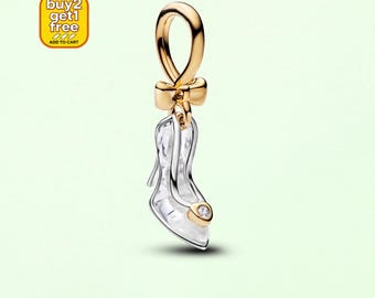 Cinderella Glass Slipper Charm, Silver Necklace Pendant, Bracelet Charm, Handmade Magic